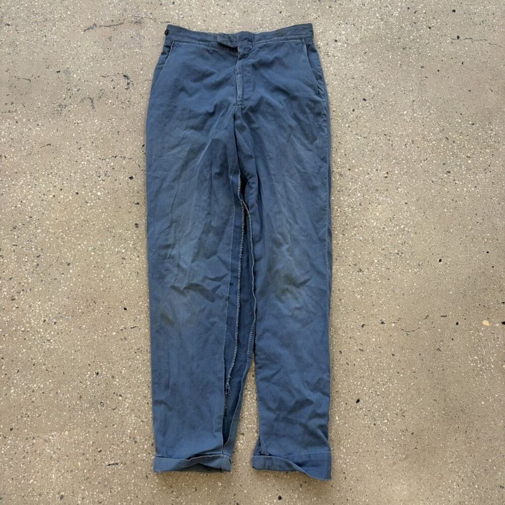 Vintage 50s Blue Pique Cotton Workwear Chinos 28x30